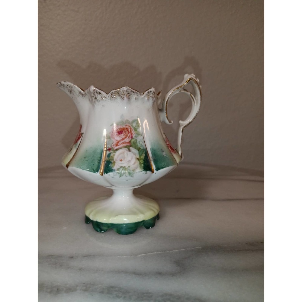 Vintage RS Prussia Floral Porcelain Creamer Pink Roses Gold Edges Collectible